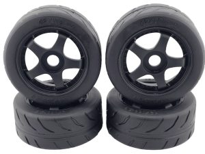 NHX RC 1/8 On Road Touring Car Tires w/ Black 17mm Hex 5-Spoke Rims (4) - Porsche 934, Citroen