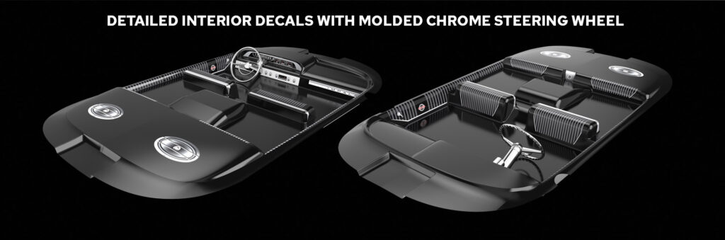 Detailed interior decales with molded chrome steering wheel