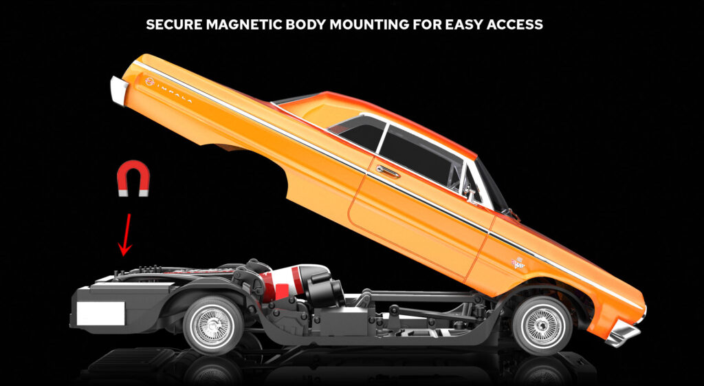 Secure magnetic body mounting cor easy access.
