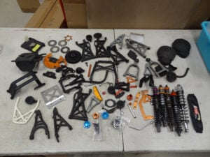 Used Large lot of Rovan, King Motor Baja 5B parts, suspension, shocks, chassis parts, all used