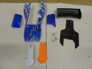 Baja 5B Buggy Body Set, blue, + wing, used, missing parts